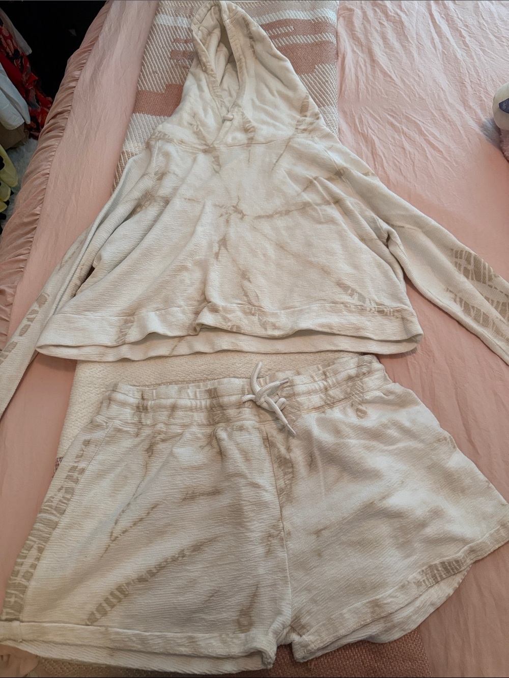 Mono B Cream Tie-Dye Hooded Lounge Set
